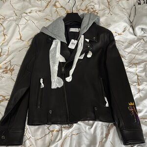 Black Coach Leather Jacket with Gray Hood never worn